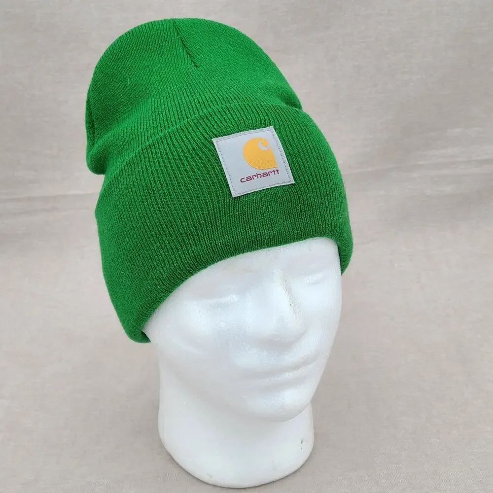 Carhartt Hat Beanie One Size Green Mens Knit Acrylic Workwear Winter Cuffed